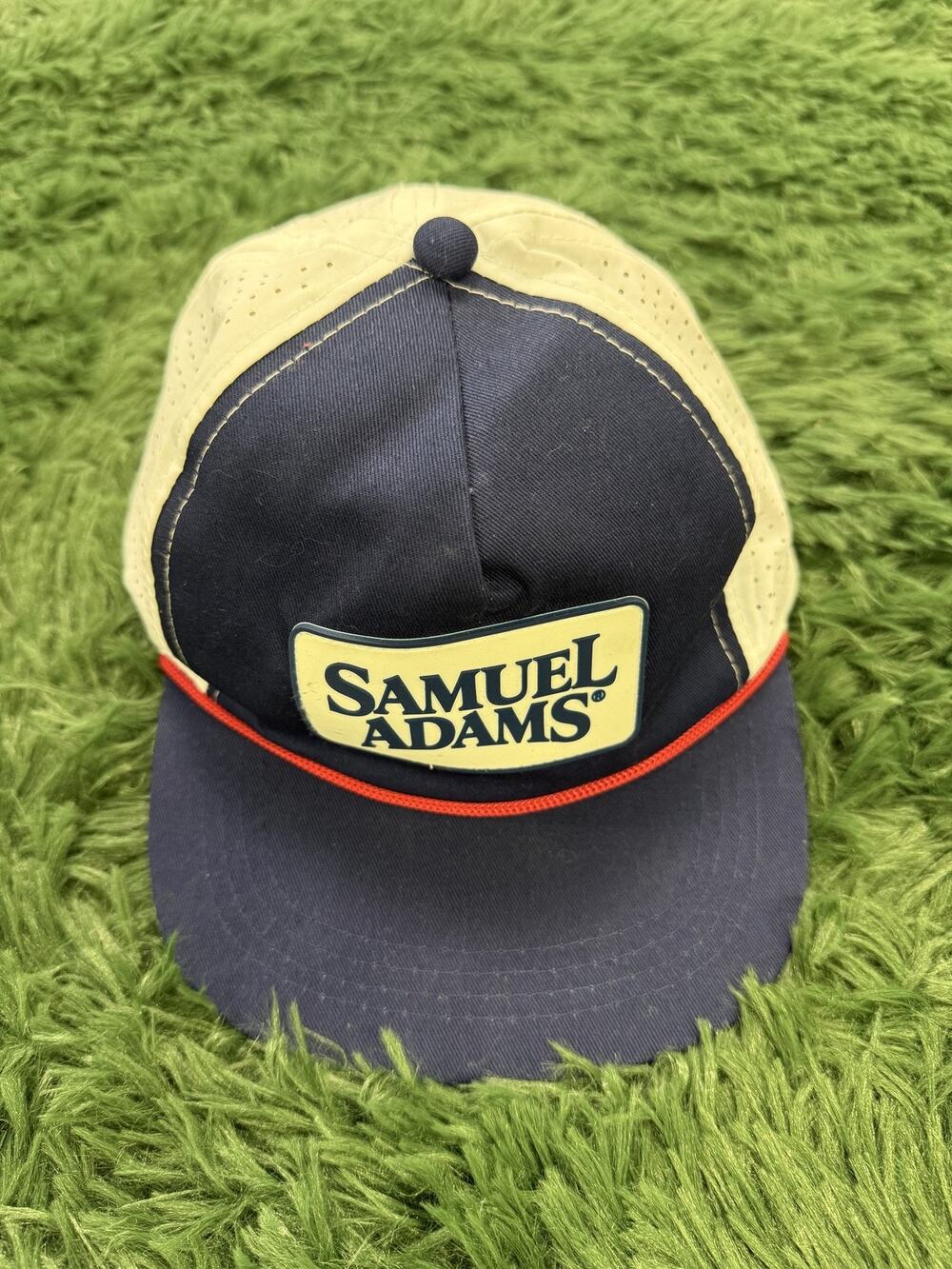 Samuel Adams Beer Brewery Snapback Hat Cap Navy Blue White Perforated Adjustable
